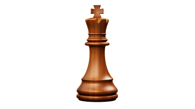 Majestic Wooden Chess King Piece Isolated on transparent Background