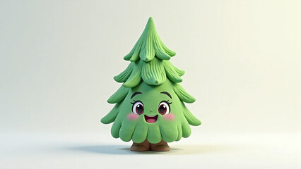 Cute cartoon pine tree character with big eyes and happy smile.