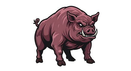 Fototapeta premium vector art line of angry cute pig face with fire effect and siluet effect suitable for mockup and logo product of team isolated white background