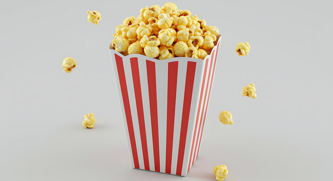 Buttery popcorn in a classic red and white striped box