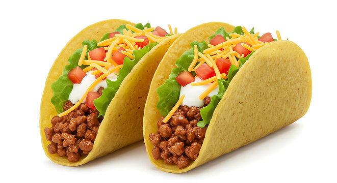 Two delicious ground beef tacos with cheese lettuce and tomato