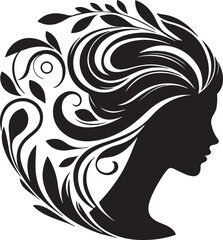 Elegant female silhouette with floral flowing hair in vector style – perfect for beauty salons, haircare branding, spa logos, and feminine designs.


