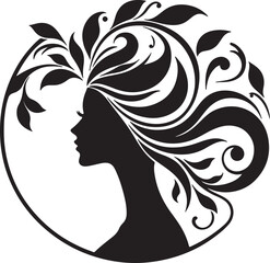 Elegant female silhouette with floral flowing hair in vector style – perfect for beauty salons, haircare branding, spa logos, and feminine designs.

