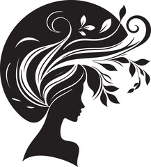 Elegant female silhouette with floral flowing hair in vector style – perfect for beauty salons, haircare branding, spa logos, and feminine designs.

