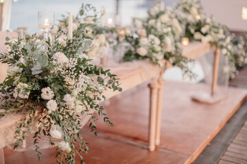 lovely Table setting for magnificent composition from flowers at a wedding , Centerpiece white and...