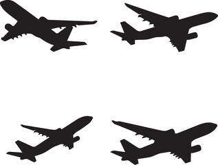 Airplane Silhouette Icons Collection. Jet Aircraft Vector Set