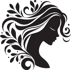 Elegant female silhouette with floral flowing hair in vector style – perfect for beauty salons, haircare branding, spa logos, and feminine designs.

