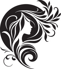Elegant female silhouette with floral flowing hair in vector style – perfect for beauty salons, haircare branding, spa logos, and feminine designs.

