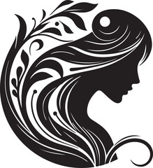Elegant female silhouette with floral flowing hair in vector style – perfect for beauty salons, haircare branding, spa logos, and feminine designs.


