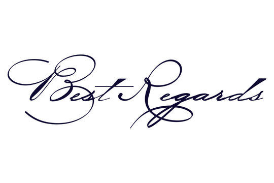 Best Regards - Best Regards words, blue black ink calligraphy, script lettering. Handwritten calligraphic text card vector illustration, isolated on white background
