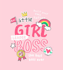 girl boss slogan with colorful cute icons for girls fashion print