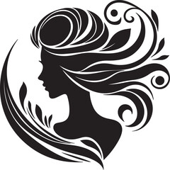 Elegant female silhouette with floral flowing hair in vector style – perfect for beauty salons, haircare branding, spa logos, and feminine designs.

