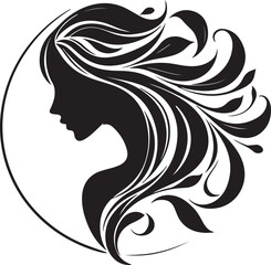 Elegant female silhouette with floral flowing hair in vector style – perfect for beauty salons, haircare branding, spa logos, and feminine designs.

