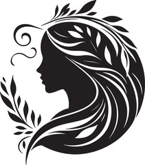 Elegant female silhouette with floral flowing hair in vector style – perfect for beauty salons, haircare branding, spa logos, and feminine designs.

