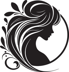 Elegant female silhouette with floral flowing hair in vector style – perfect for beauty salons, haircare branding, spa logos, and feminine designs.

