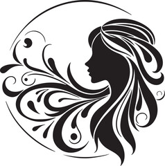 Elegant female silhouette with floral flowing hair in vector style – perfect for beauty salons, haircare branding, spa logos, and feminine designs.

