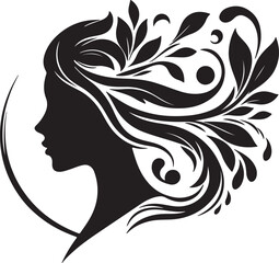 Elegant female silhouette with floral flowing hair in vector style – perfect for beauty salons, haircare branding, spa logos, and feminine designs.

