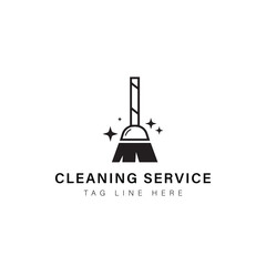 Cleaning Service Logo: An illustrative cleaning service logo features a broom with sparkling stars, symbolizing a commitment to cleanliness and efficiency. 