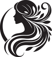 Elegant female silhouette with floral flowing hair in vector style – perfect for beauty salons, haircare branding, spa logos, and feminine designs.

