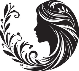 Elegant female silhouette with floral flowing hair in vector style – perfect for beauty salons, haircare branding, spa logos, and feminine designs.

