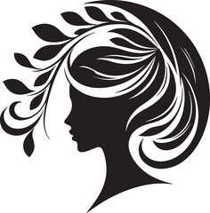 Elegant female silhouette with floral flowing hair in vector style – perfect for beauty salons, haircare branding, spa logos, and feminine designs.

