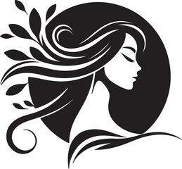 Elegant female silhouette with floral flowing hair in vector style – perfect for beauty salons, haircare branding, spa logos, and feminine designs.


