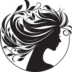 Elegant female silhouette with floral flowing hair in vector style – perfect for beauty salons, haircare branding, spa logos, and feminine designs.

