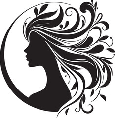 Elegant female silhouette with floral flowing hair in vector style – perfect for beauty salons, haircare branding, spa logos, and feminine designs.

