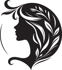 Elegant female silhouette with floral flowing hair in vector style – perfect for beauty salons, haircare branding, spa logos, and feminine designs.

