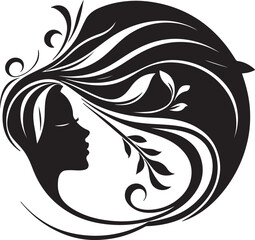 Elegant female silhouette with floral flowing hair in vector style – perfect for beauty salons, haircare branding, spa logos, and feminine designs.

