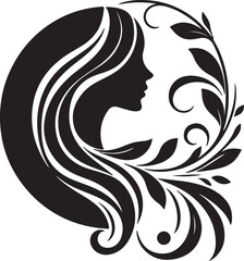 Elegant female silhouette with floral flowing hair in vector style – perfect for beauty salons, haircare branding, spa logos, and feminine designs.

