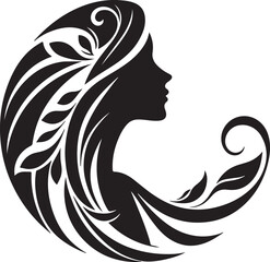 Elegant female silhouette with floral flowing hair in vector style – perfect for beauty salons, haircare branding, spa logos, and feminine designs.

