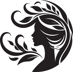 Elegant female silhouette with floral flowing hair in vector style – perfect for beauty salons, haircare branding, spa logos, and feminine designs.

