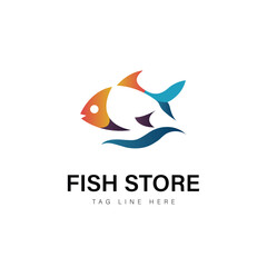 Colorful Fish Logo: A vibrant, stylized fish logo design, perfect for a fish store or seafood business. The logo features a colorful fish swimming above wavy lines.