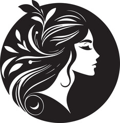 Elegant female silhouette with floral flowing hair in vector style – perfect for beauty salons, haircare branding, spa logos, and feminine designs.

