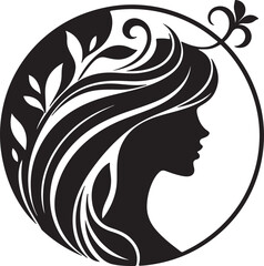 Elegant female silhouette with floral flowing hair in vector style – perfect for beauty salons, haircare branding, spa logos, and feminine designs.

