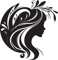Elegant female silhouette with floral flowing hair in vector style – perfect for beauty salons, haircare branding, spa logos, and feminine designs.

