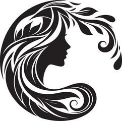 Elegant female silhouette with floral flowing hair in vector style – perfect for beauty salons, haircare branding, spa logos, and feminine designs.

