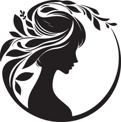 Elegant female silhouette with floral flowing hair in vector style – perfect for beauty salons, haircare branding, spa logos, and feminine designs.


