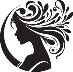 Elegant female silhouette with floral flowing hair in vector style &ndash; perfect for beauty salons, haircare branding, spa logos, and feminine designs.

