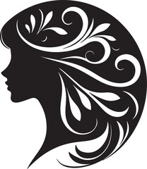 Elegant female silhouette with floral flowing hair in vector style – perfect for beauty salons, haircare branding, spa logos, and feminine designs.

