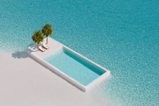 A small pool is in the middle of the ocean