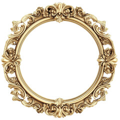 Ornate golden circle frame on transparent background.