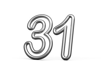 Number Thirty one 31 Made Of Silver Metallic White Background 3D Illustration