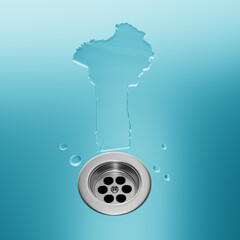 Benin Water Map With Drainage Metal Sink Save Water And Water Wastage Concept 3D Illustration