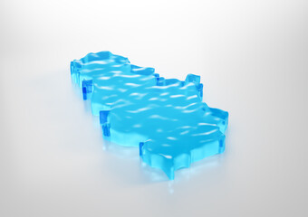 Water Ice Map Of Serbia Global Warming Melting Glacier In Deep Ocean Blue Water 3d Illustration