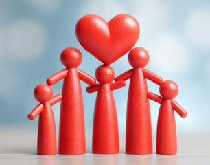 Family Love: Red Figurines Representing a Family with a Heart