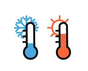Hot and Cold Themperature icon. Clipart image isolated on white. Blue and red thermometer icons. Temperature icon