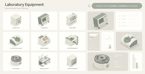 Laboratory Equipment Vector Isometric Icons Collection. Ready to use for scientific and medical design.