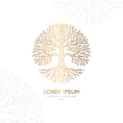 Abstract golden tree emblem on a white background. Modern illustration. Isolated vector. Great for logo, monogram, invitation, flyer, menu, brochure or any desired idea.